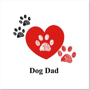 Doodle red paw print. Dog Dad text with heart Posters and Art